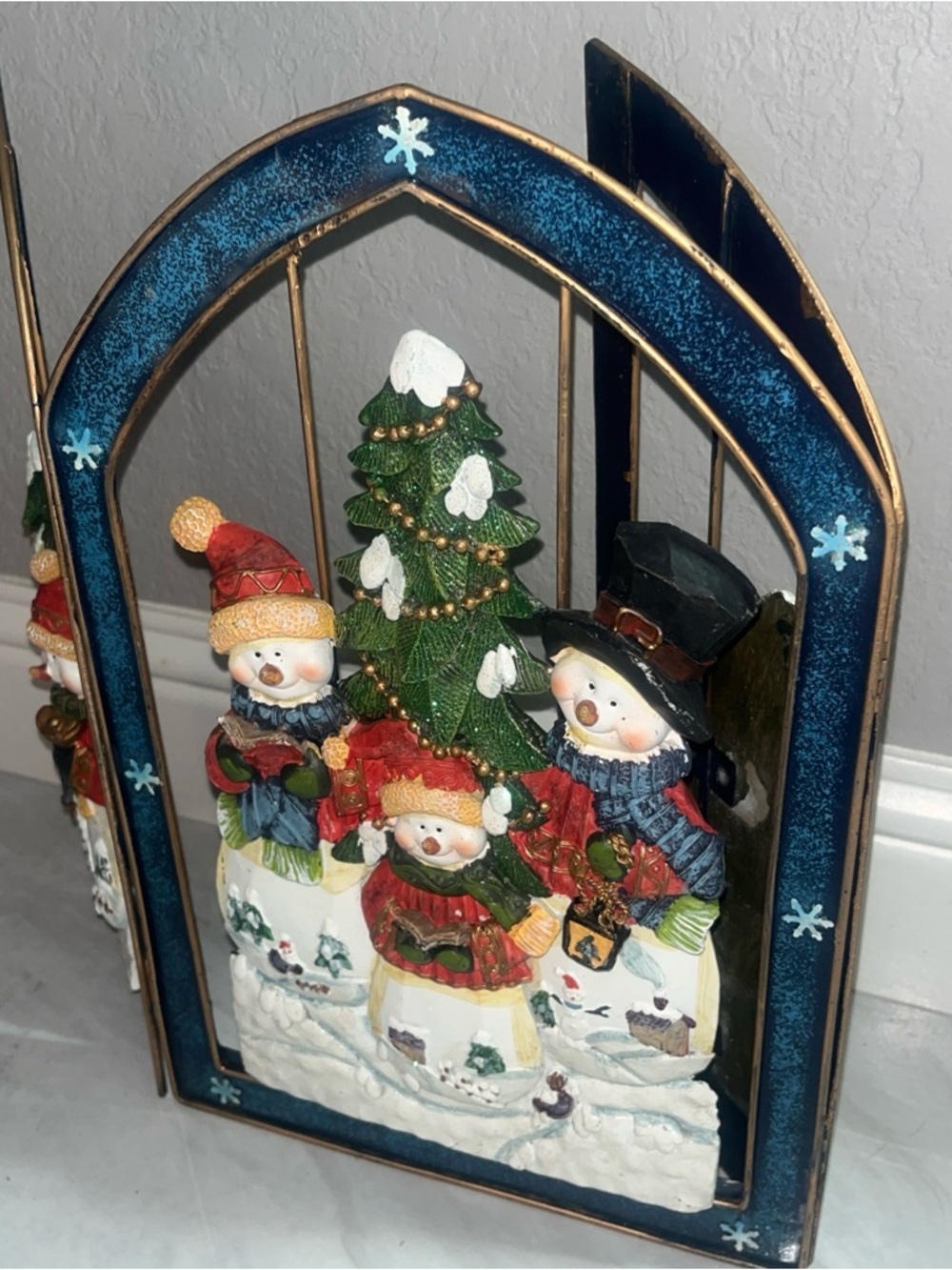 Holiday Snowman Carolers Decorative Figurine - Blue Frame